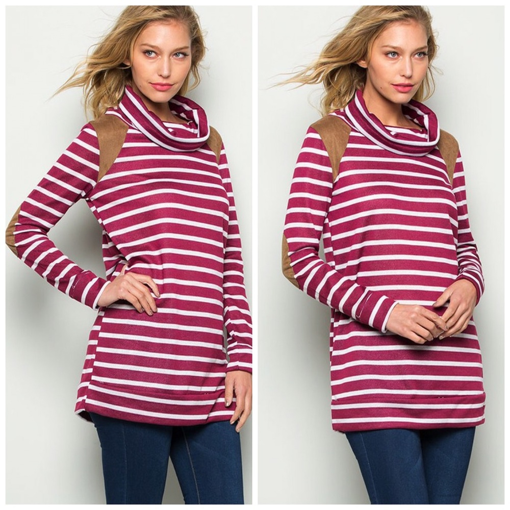 ❤️LAST 1!! Wine Striped Cowl Neck Front Tie Tunic - Picture 6 of 7